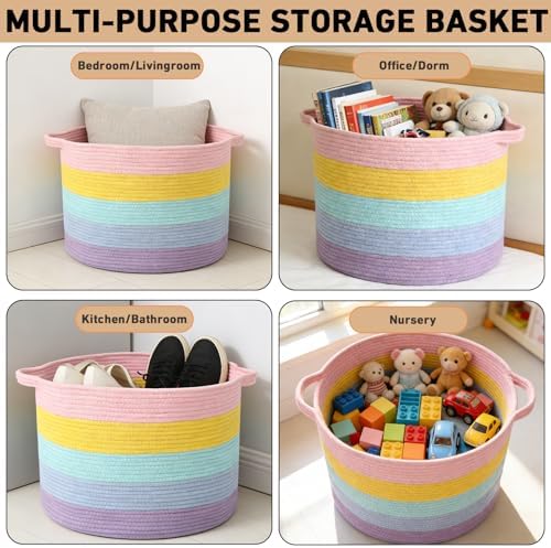 65L Large Blanket Basket, Woven Rope Laundry Basket-Colorful - Image 6