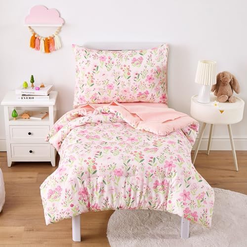 Wake In Cloud - Floral Toddler Bedding Set by WakeInCloud
