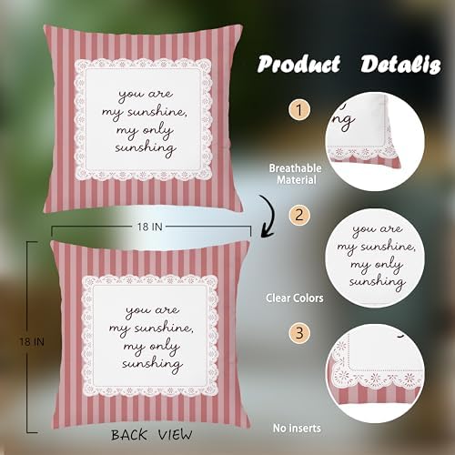 You are My Sunshine Pink Striped Pillow Cover 18x18, Nursery Girls Room Decor - Image 2