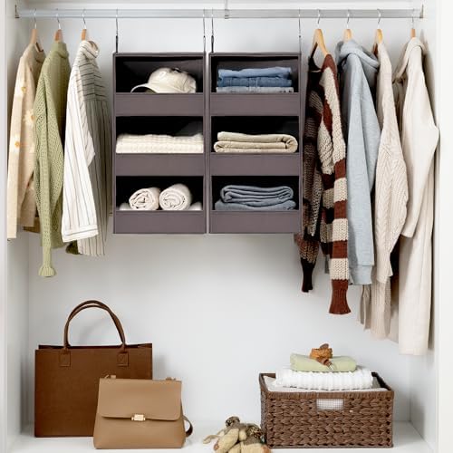 GRANNY SAYS 3-Shelf Hanging Closet Organizer, Foldable Storage, Dark Brown - Image 6