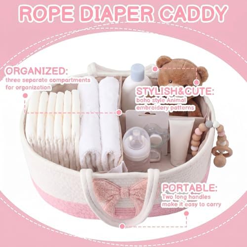 Diaper Caddy Organizer Pink Bow Empty Gift Basket - Image 4