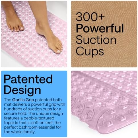 GORILLA GRIP Bath Tub Shower Mat, Bathtub Floor Liner, 35x16 Clear Pink - Image 3