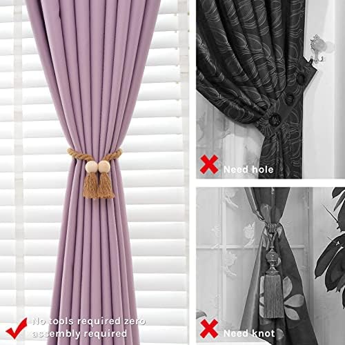 NICEEC 4 Pack Wooden Ball Magnetic Curtain Tiebacks Boho Home Decor Drape Tie - Image 2