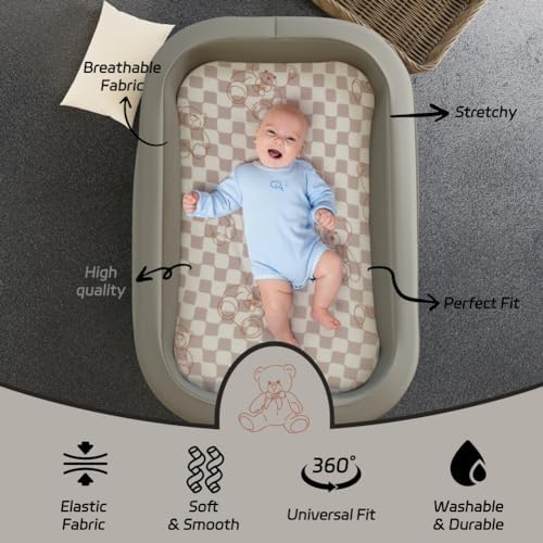 Fitted Baby Neutral Bassinet Sheets Bear and Buffalo Check Plaid Breathable - Image 6