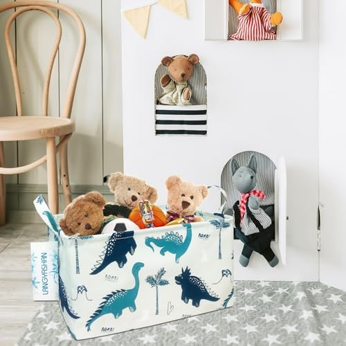 Rectangular Collapsible Storage Basket Nursery Organizer Green Dinosaur - Image 5