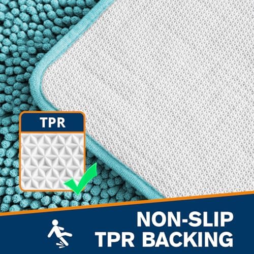 Chenille Bathroom Rug 26"x44" Aqua, Non-Slip Plush Bath Mat - Image 5