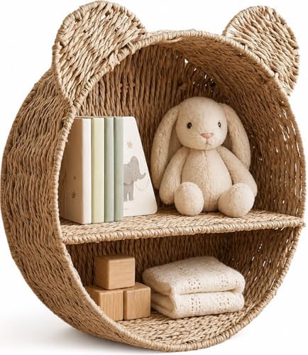 Teddy Bear Shelf, Nursery Shelves, Paper Rope Hanging Basket by Rattanzenith
