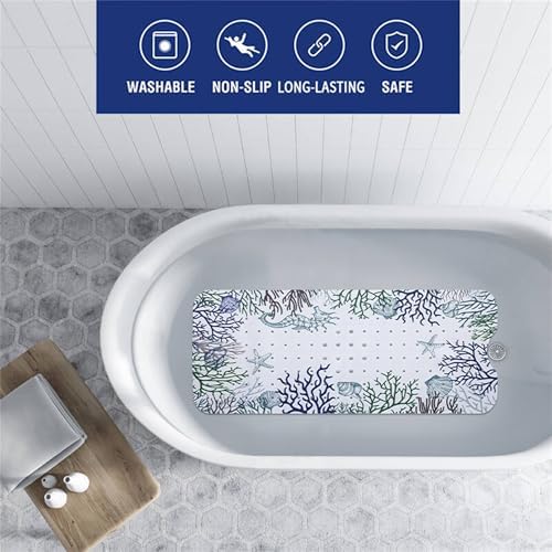 Bathtub Mat Non Slip 40x16 Inch Extra Long Bath Mat, Sea Animals Shower Mat Non - Image 2