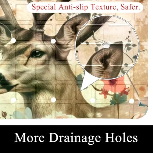 Shower Mat Non Slip 26.8 x 15.1 Inches, Deers and Florals Bathtub Mat Shower - Image 2