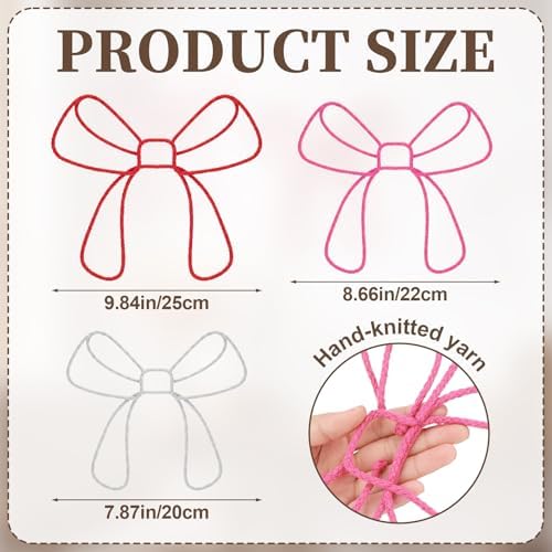 Wesiti 3 Pcs Bow Wall Decor Pink Red White Bow Nursery Decor 7.87-9.84 Knitted - Image 2