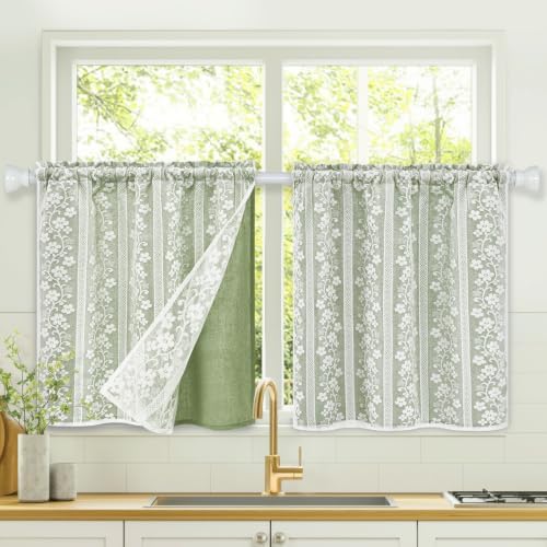ASPMIZ Linen Kitchen Curtains Double Layer Kitchen Window Curtains 24 Inch by ASPMIZ