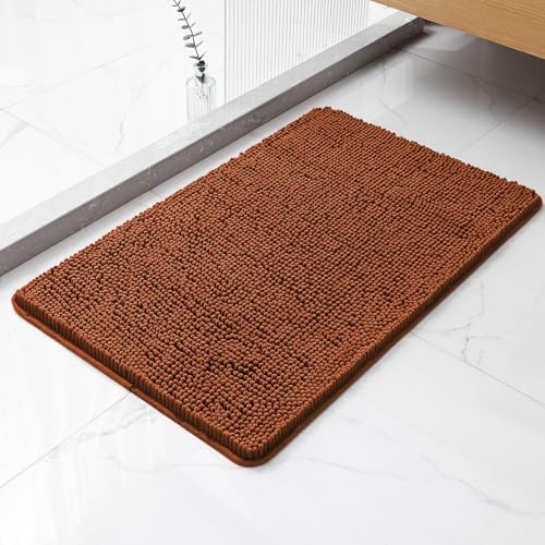 Chenille Bathroom Rug 20"x32" Rust, Non-Slip Plush Bath Mat by Kildoss