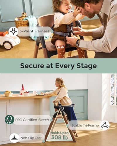Momcozy 5-in-1 Convertible Wooden High Chair - Image 6