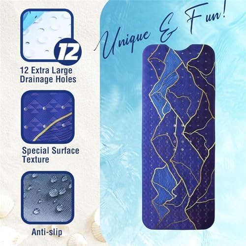 Mountain Bathtub Mat Non Slip 40x16in Gold Line Extra Long Bath Mat - Image 3