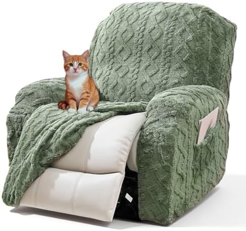 vctops Sage Green Recliner Chair Covers 4 Pieces, Geometric Jacquard Plush by vctops
