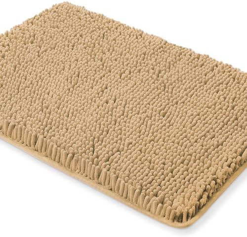 Yeaban Chenille Beige Bathroom Rug 20"x32", Non-Slip Rubber Backing by Yeaban