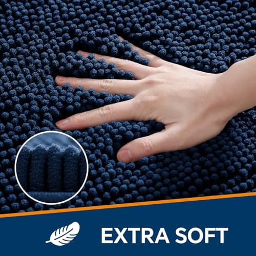 Chenille Bathroom Rug 40"x60" Navy Blue, Large Plush Bath Mat - Image 3