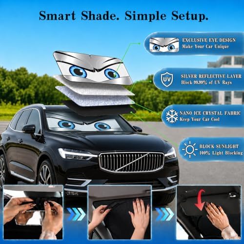 Car Windshield Sun Shade, Universal Fit Midsized Sedan SUV, Sporty Silver - Image 4