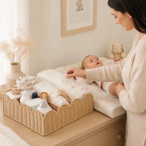 Wicker Diaper Caddy Organizer, Nursery Storage Basket - Image 7