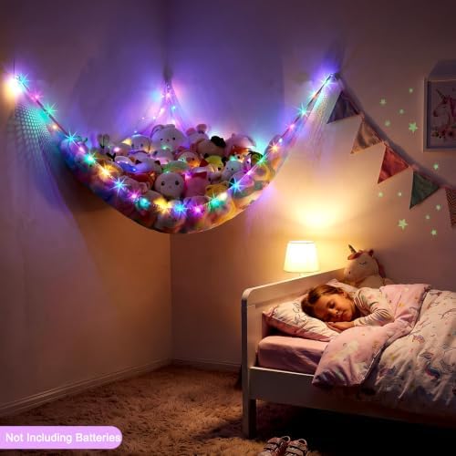 Stuffed Animals Hammock with LED Light Toy Net Room Decor Corner Storage - Image 3
