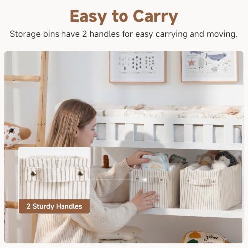 StorageWorks Narrow Storage Bins, Khaki and Beige Stripes - Image 5