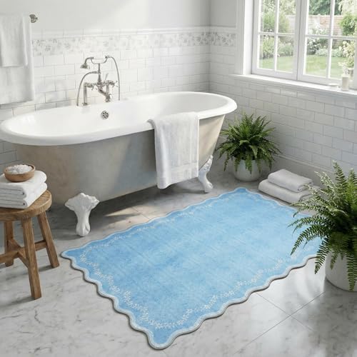 GarveeHome Scalloped Entryway Rug 2x3 Blue Washable Front Door Entry Rug - Image 3