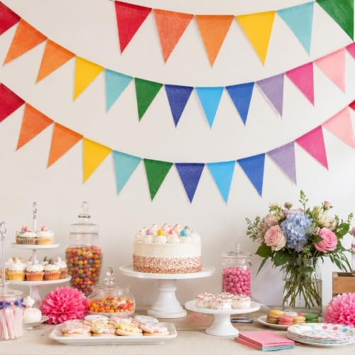 G2PLUS Pre-Strung Rainbow Pennant Banner Triangle Bunting Garland 60PCS - Image 4