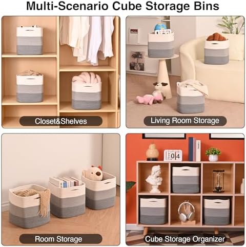 ICERZCZ 11 Inch Cube Storage Bins, Storage Cube Organizer Bins, Woven Cotton - Image 4