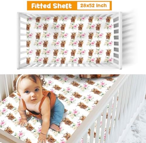 Baby Crib Bedding Set for Girls Highland Cow Design Gifts Color25 - Image 3