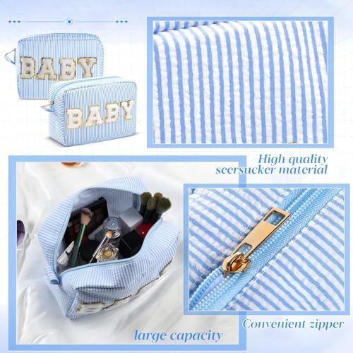 Sanwuta Seersucker Cosmetic Bags Baby Bag Chenille Letter Baby Toiletry Bag - Image 3