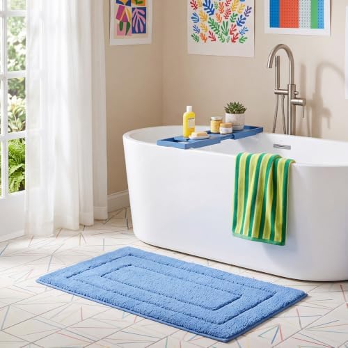 GRANNY SAYS Blue Bathroom Runner Rug 24" x 48", Soft Microfiber Bath Mat by GRANNYSAYS