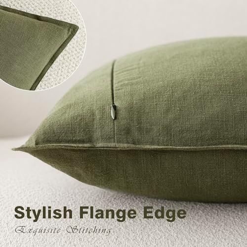 Foindtower Linen Solid Decorative Throw Pillow Covers 18x18 Olive Green - Image 3