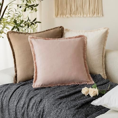 Foindtower Decorative Linen Fringe Throw Pillow Covers 20×20 Light Pink - Image 5