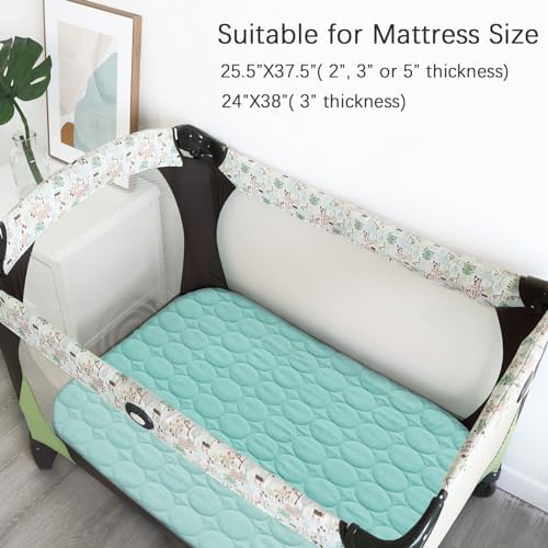 Pack and Play Sheets Fitted Quilted Waterproof Protector, 2 Pack Pad Covers - Image 2