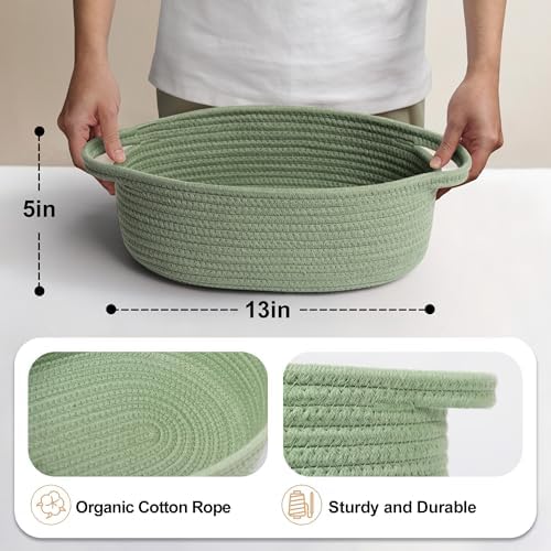 MEGASKET Green Woven Basket, Cute Cotton Rope Cat Dog Toy Bin Box, Small Woven - Image 2