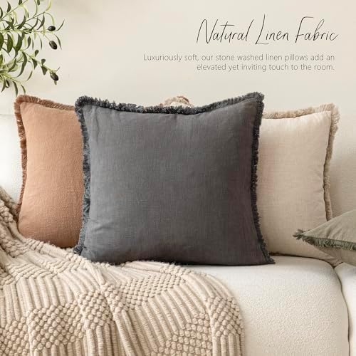 Foindtower Decorative Linen Fringe Throw Pillow Covers 24×24 Inch - Image 6