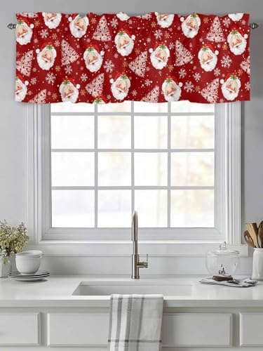 Red Christmas Valance Curtains for Kitchen Windows Santa Claus Merry Christmas - Image 2