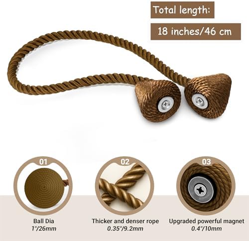 Hion Magnetic Curtain Tiebacks Dark Brown 2pcs, Curtain Holdbacks Hooks - Image 2