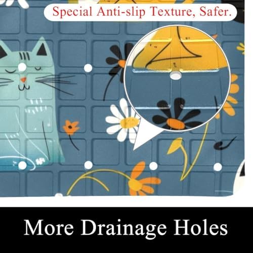 Shower Mat Non Slip, Cat Daisy Anti Slip Bath Mat - Image 2