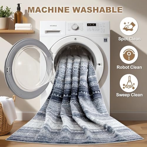 Nakagishi Boho 9x12 Area Rug Living Room Rugs Machine Washable Blue - Image 2