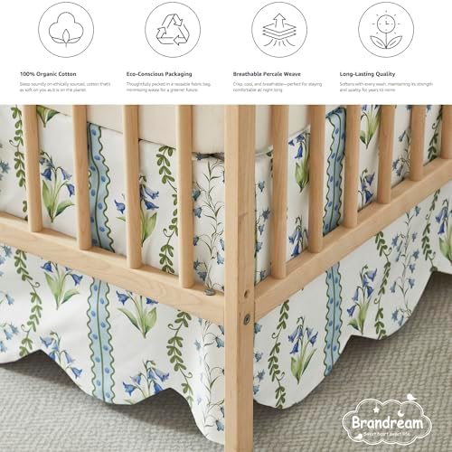 Brandream Scallop Edge Organic Crib Skirt Cotton Toddler Bedskirt Floral - Image 4