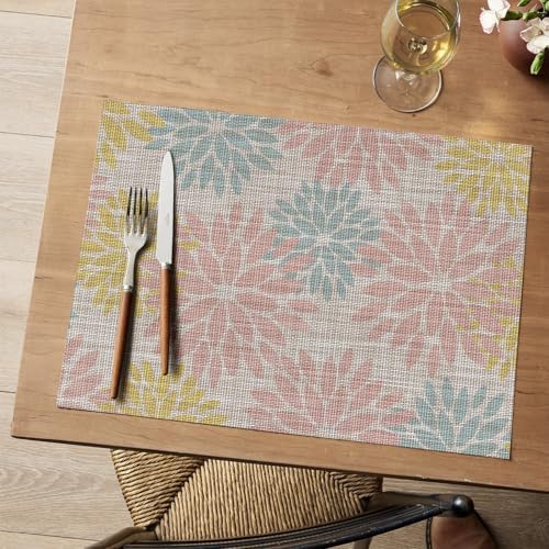 Artoid Mode Floral Vinyl Placemats Set of 4, 12x18 Inch Heat Resistant Washable - Image 2