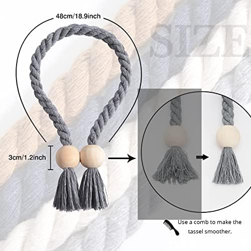 NICEEC 2 Pack Wooden Ball Magnetic Curtain Tiebacks Boho Home Decor Drape Tie - Image 4