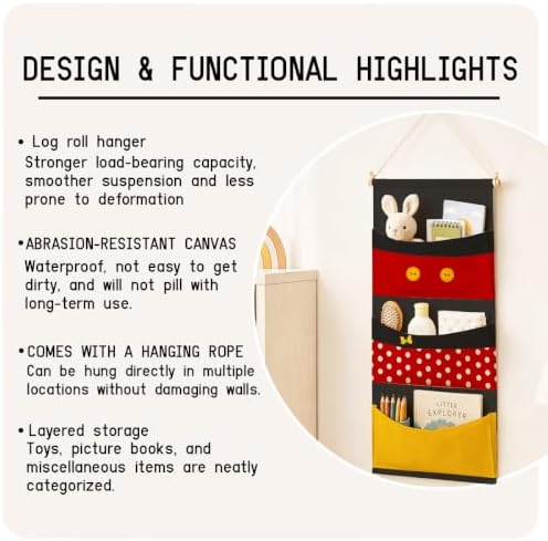 3-Pocket Hanging Wall Organizer, Cute Red Polka Dot Design - Image 7