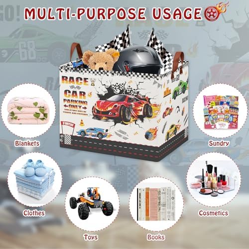 Race Car Toy Storage Basket, Collapsible Kids Laundry Hamper - Image 6