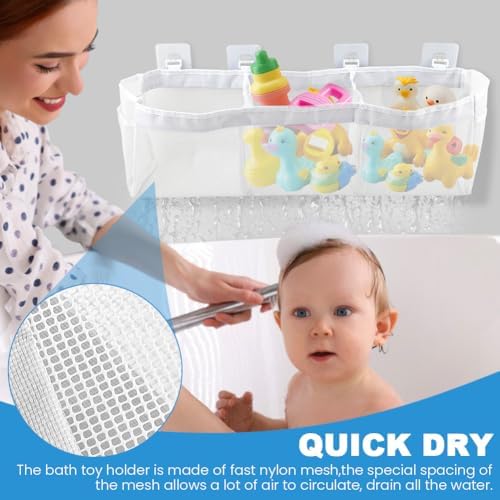 3‑Compartment Bath Toy Storage Mesh Organizer, Wall‑Mount Shower Caddy - Image 4