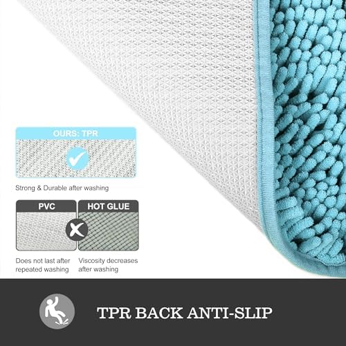 Yeaban Chenille Sky Blue Bathroom Rug 17"x24", Non-Slip Rubber Backing - Image 3
