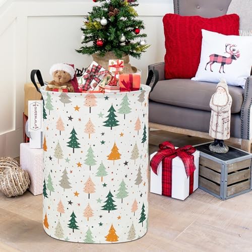 QUEENLALA Large Foldable Round Storage Basket Laundry Hamper, Pine tree - Image 5