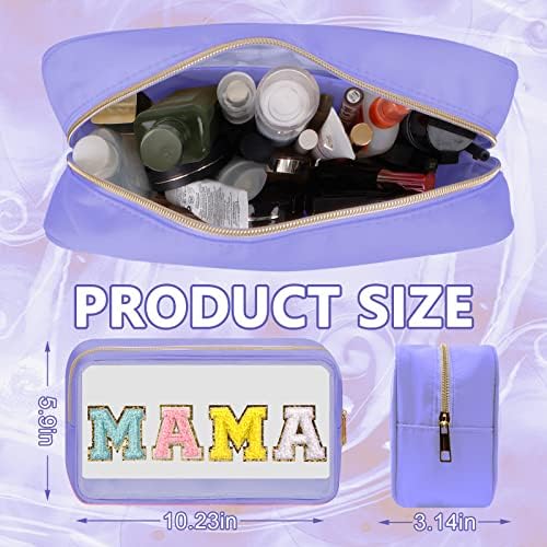 Iqimott Clear Patch Makeup Bag Mama Pouch, Preppy Personalized Chenille Letter - Image 2