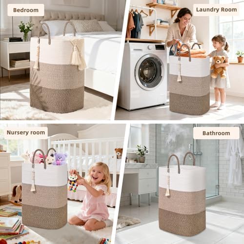 Woven Laundry Basket for Clothes, 65 L Large Rectangle Laundry Hampers - Image 4
